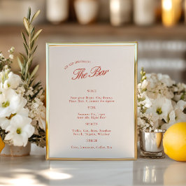 Elegantes Vintages Red & Ivory Wedding Bar Menu