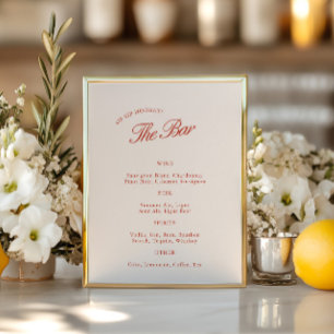 Elegantes Vintages Red & Ivory Wedding Bar Menu