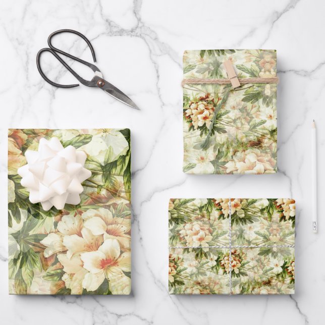 Elegantes Vintages Retro Weißes Blumengebäck Geschenkpapier Set (Vorderseite)