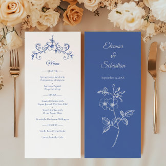 Elegantes Vintages Romance Dusty Blue Wedding Menu Programm
