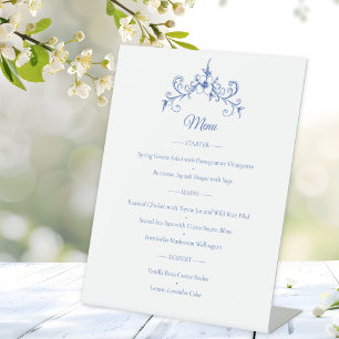 Elegantes Vintages Romance Dusty Blue Wedding Menu Sockelschild