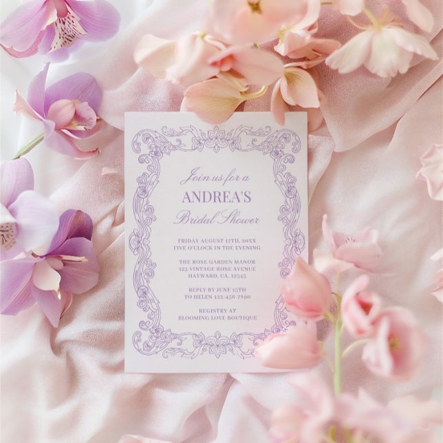 Elegantes Vintages Romantisches Lavendel-Brautpart Einladung (Elegant Vintage Romantic Lavender Bridal Shower Invitation)