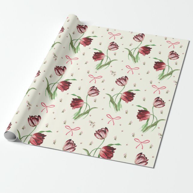 Elegantes Vintages rosa Bögen Blumenmuster Geschenkpapier (Ungerollt)