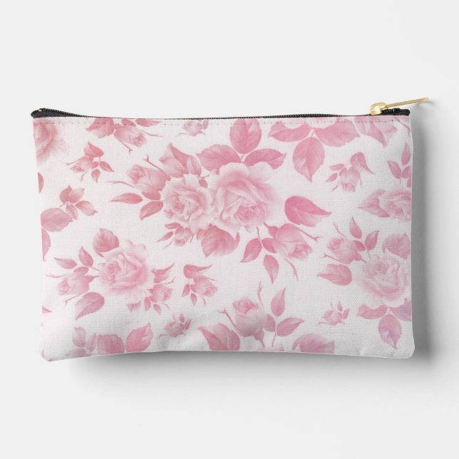 Elegantes Vintages Rosa, botanisch-floral Zubehörtasche (Rückseite)