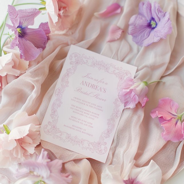 Elegantes Vintages rosa Brautparty Einladung (Elegant Vintage Romantic Pink Bridal Shower Invitation)