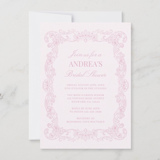 Elegantes Vintages rosa Brautparty Einladung (Vorderseite)