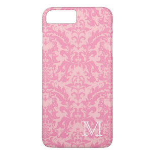 Elegantes Vintages rosa Damast-Monogramm-Muster iPhone 8 Plus/7 Plus Hülle