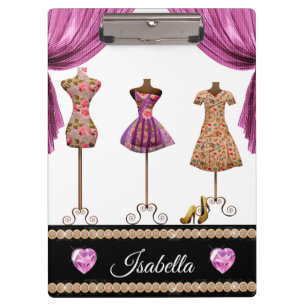 Elegantes Vintages rosa Kleid mit Blume der Rose Klemmbrett