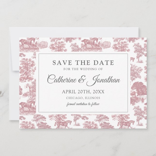 Elegantes Vintages Rosa Save The Date (Vorderseite)