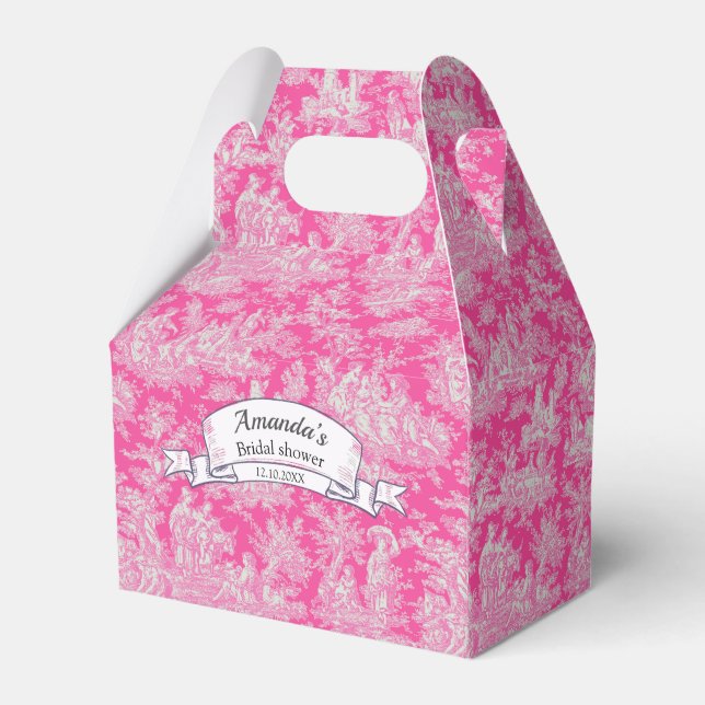 Elegantes Vintages Rosa-Toile de jouy Monogramm Geschenkschachtel (Vorderseite)