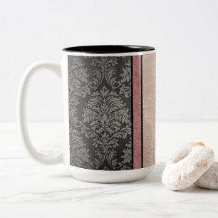 Elegantes Vintages Rosa und Grau Damask Zweifarbige Tasse