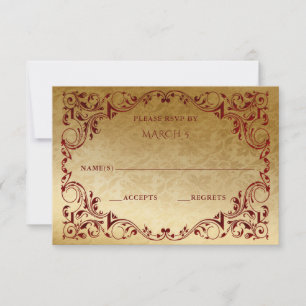 Elegantes Vintages Rotes Gold RSVP Karte