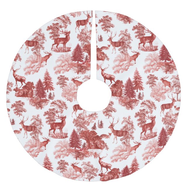 Elegantes Vintages Rotes Hirsch im Wald Polyester Weihnachtsbaumdecke (Vorderseite)
