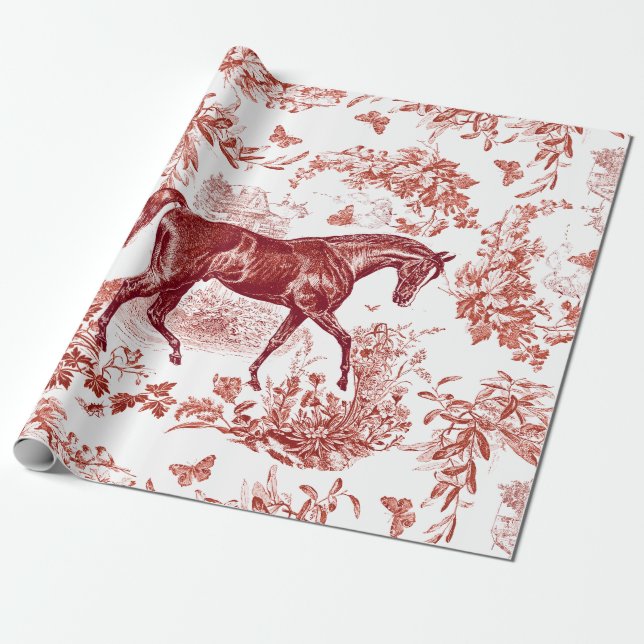 Elegantes Vintages Rotes Pferd Geschenkpapier (Ungerollt)