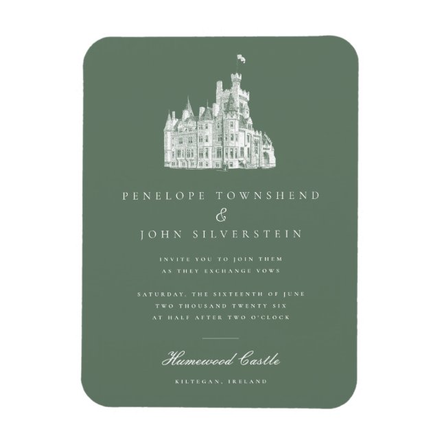 Elegantes Vintages Schloss Grüne Hochzeit Einladun Magnet (Vertikal)