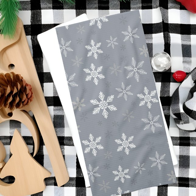 Elegantes Vintages Schneeflocken-Muster Weihnachte Geschirrtuch (Elegant Vintage Grey Snowflakes pattern Christmas Kitchen Towel)