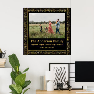 Elegantes Vintages Schwarz-Gold-Blumenrahmen-Foto Poster