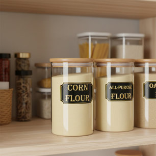 Elegantes Vintages Schwarz-Gold-Pantry-Label Aufkleber