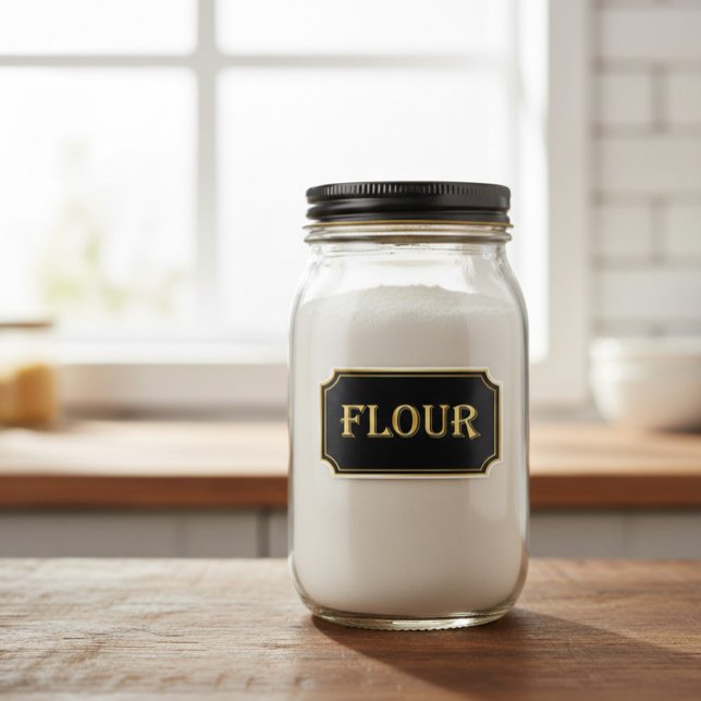 Elegantes Vintages Schwarz-Gold-Pantry-Label Aufkleber (Von Creator hochgeladen)