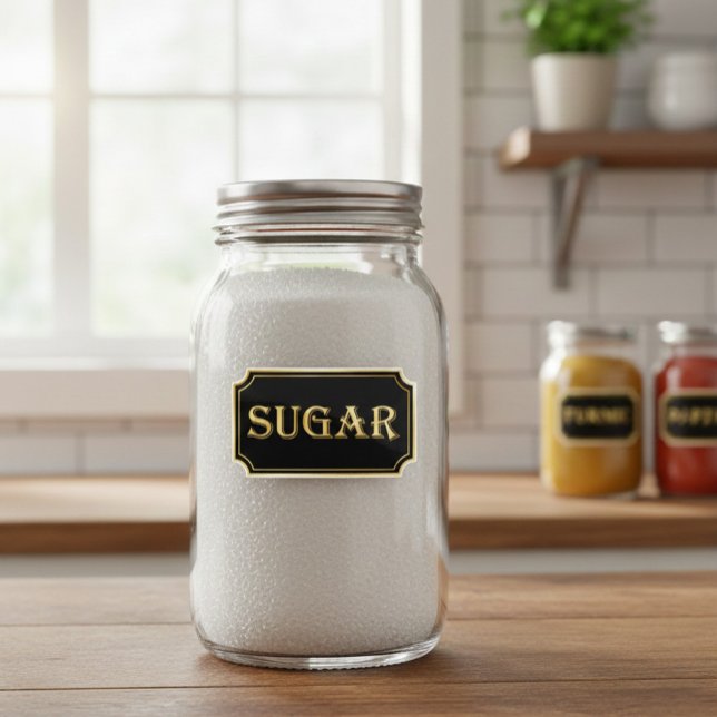 Elegantes Vintages Schwarz-Gold-Pantry-Label Aufkleber (Von Creator hochgeladen)