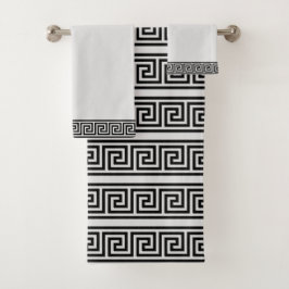 Elegantes Vintages Schwarz-Weiß-Griechisches Muste Badhandtuch Set