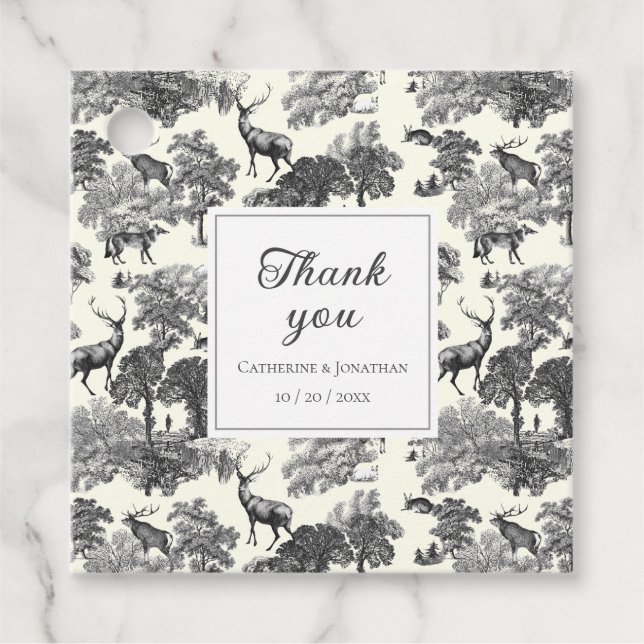 Elegantes Vintages Schwarz-weißes Hirschmuster Geschenkanhänger (Vorderseite)