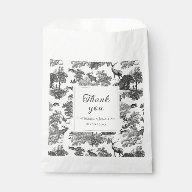 Elegantes Vintages Schwarz-weißes Hirschmuster Geschenktütchen (Vorderseite)