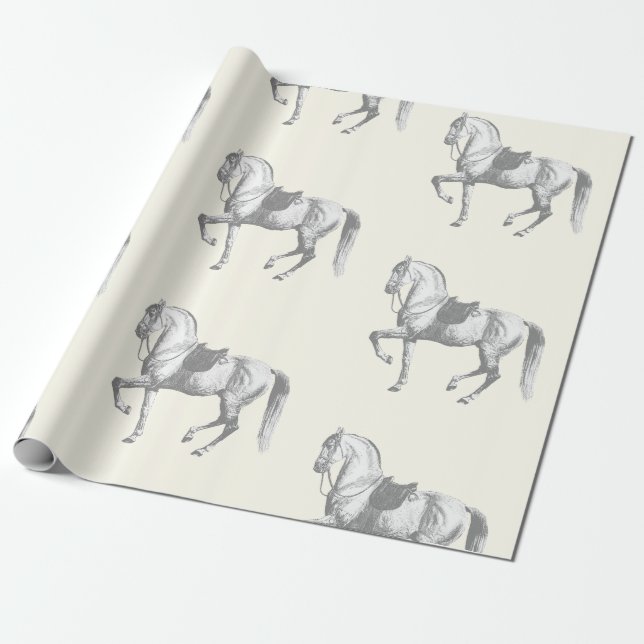Elegantes Vintages Schwarz-weißes Lipizzaner Pferd Geschenkpapier (Ungerollt)