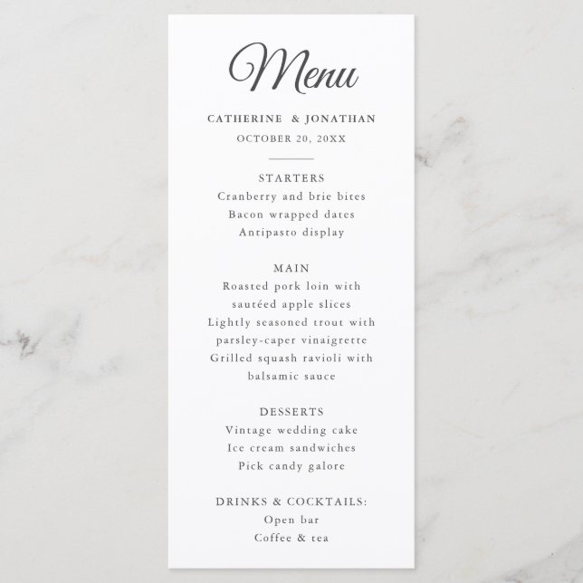 Elegantes Vintages Schwarz-weißes Toile Hirschmenü Programm (Vorderseite)