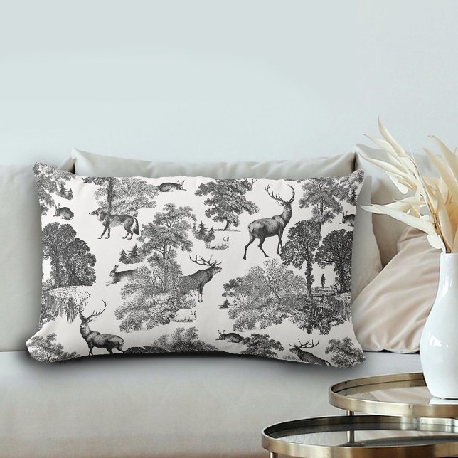 Elegantes Vintages Schwarz-weißes Toile Reversible Lendenkissen (Von Creator hochgeladen)