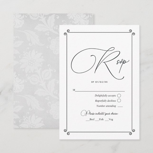 Elegantes Vintages Script und Hochzeit RSVP Karte (Vorne/Hinten)