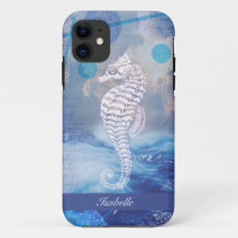 Elegantes Vintages Seepferd Blue Ocean Waves Name