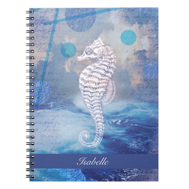 Elegantes Vintages Seepferd Blue Ocean Waves Name Notizblock (Vorderseite)