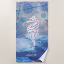 Elegantes Vintages Seepferd Blue Ocean Waves Name