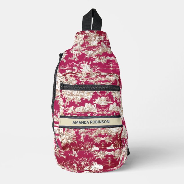 Elegantes Vintages Seetoile de jouy Monogramm Crossbody Bag (Vorderseite)