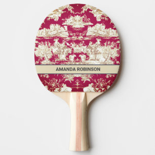 Elegantes Vintages Seetoile de jouy Monogramm Tischtennis Schläger