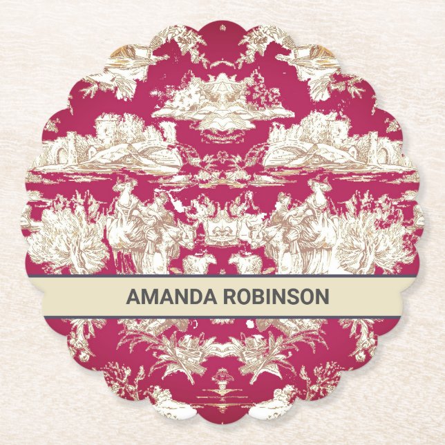 Elegantes Vintages Seetoile de jouy Monogramm Untersetzer (Vorderseite)