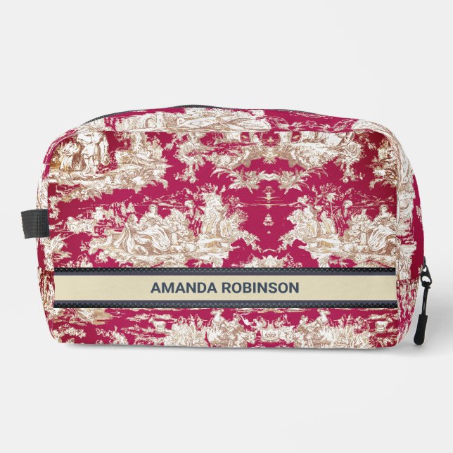 Elegantes Vintages Seetoile de jouy Monogramm Waschbeutel (Vorderseite)