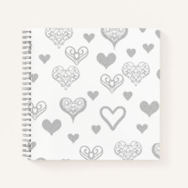 Elegantes Vintages Silver Hearts Wedding Gästebuch Notizbuch