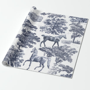 Elegantes Vintages, stürmisches Blaues Pferd im Wa Geschenkpapier