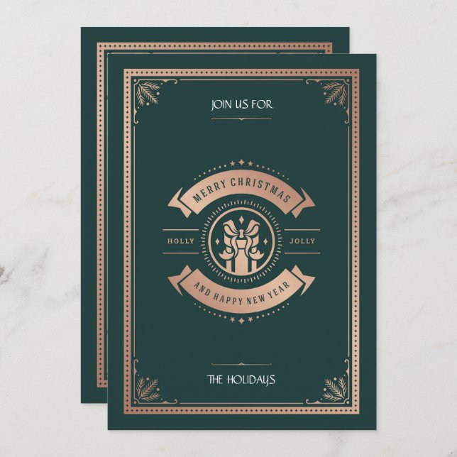 Elegantes Vintages Style Jäger Grünes Weihnachtsfe Einladung (Vorne/Hinten)