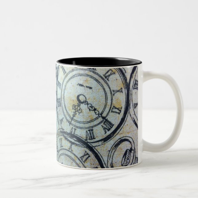 Elegantes Vintages Taschen-Uhr-Muster Zweifarbige Tasse (Rechts)