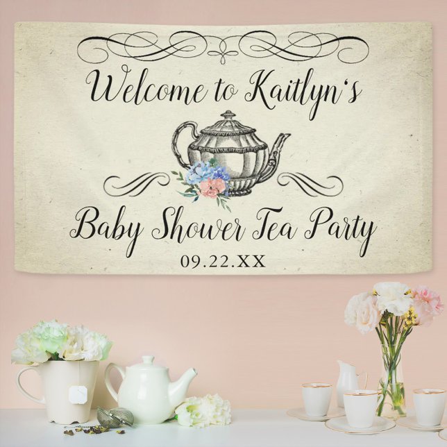 Elegantes Vintages Tea Party | Babydusche Begrüßun Banner (Von Creator hochgeladen)