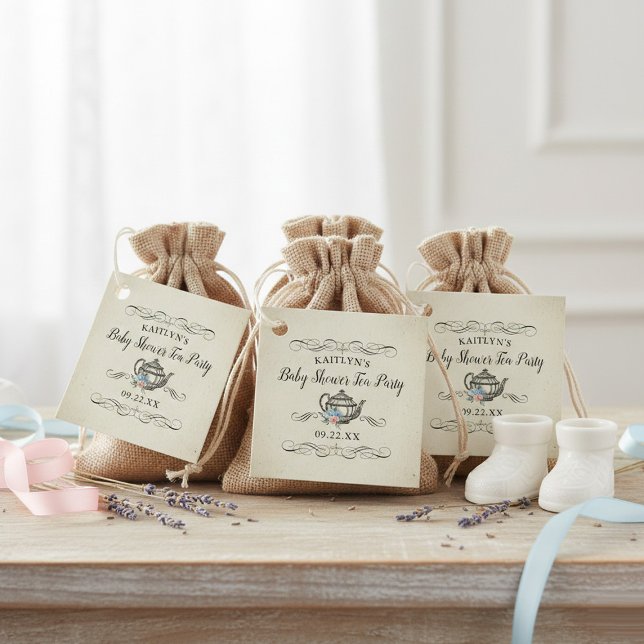 Elegantes Vintages Tea Party | Babydusche Geschenkanhänger (Von Creator hochgeladen)