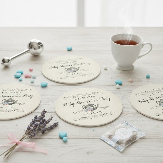 Elegantes Vintages Tea Party | Babydusche Runder Pappuntersetzer (Von Creator hochgeladen)