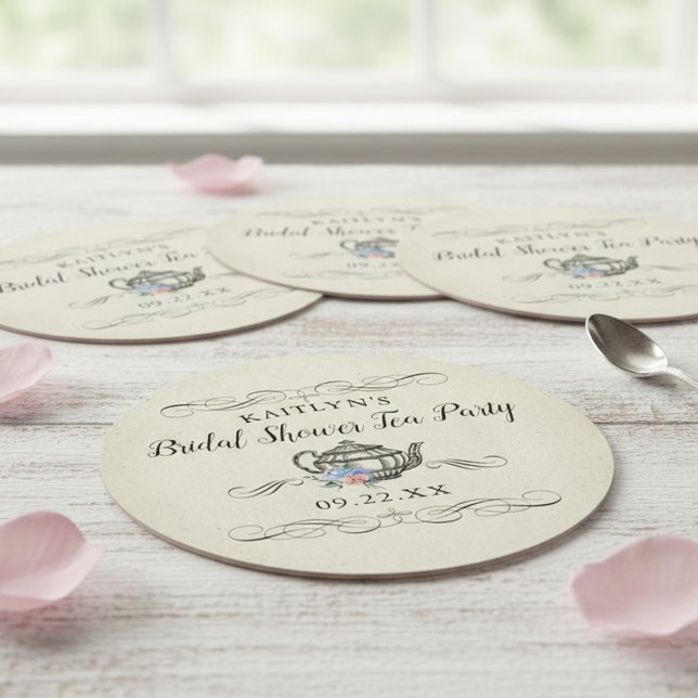Elegantes Vintages Tea Party | BRAUTPARTY Runder Pappuntersetzer (Von Creator hochgeladen)