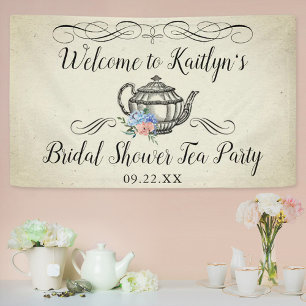 Elegantes Vintages Tea Party   Brautparty Willkomm Banner