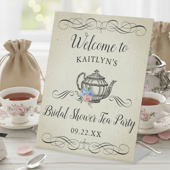 Elegantes Vintages Tea Party | Brautparty Willkomm Sockelschild (Von Creator hochgeladen)