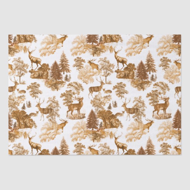 Elegantes Vintages Toile Brown Deer in Woodland Seidenpapier (Vorderseite)