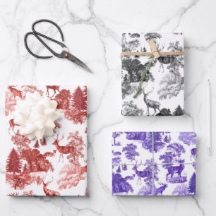 Elegantes Vintages Toile Deer in Woodland 3 Color  Geschenkpapier Set